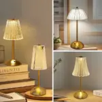 Lampe de Table LED Dorée Cristal – Image 2