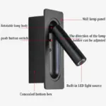 Lampe de chevet, applique murale, lampe de lecture LED, projecteur intégré, lampe de protection des yeux, lampe de chambre d'hôtel, lampe d'étude, orientable, 3W5W, 110V/220V – Image 5
