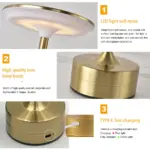 Lampe de Table Luxe Métal Fin Rechargeable – Image 5