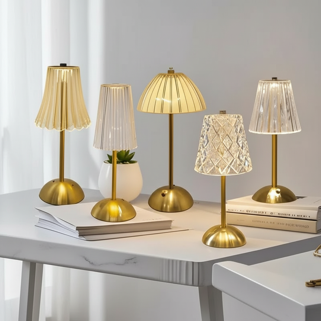 Lampe de Table LED Dorée Cristal