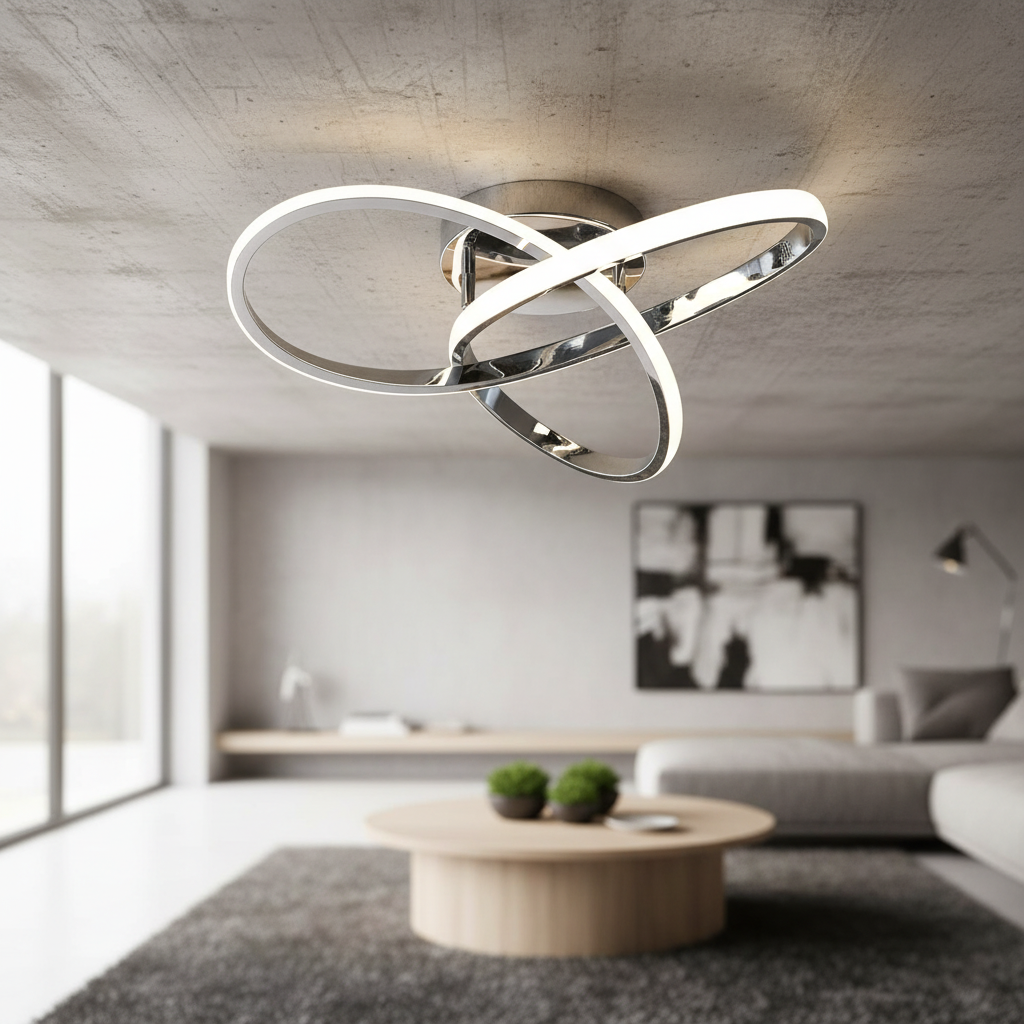 Plafonnier LED Argenté  3 Anneaux