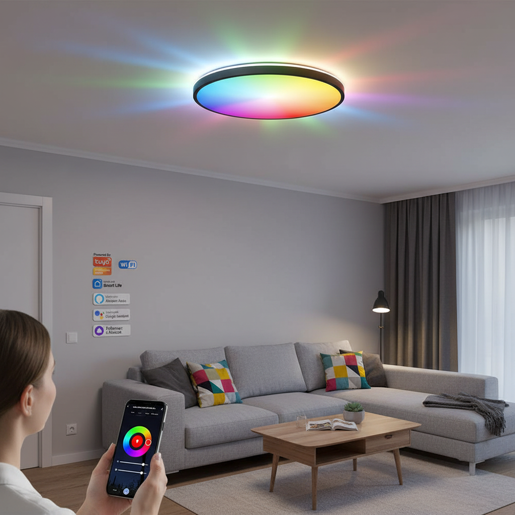 Plafonnier LED Connecté WiFi RGBW Noir et Blanc