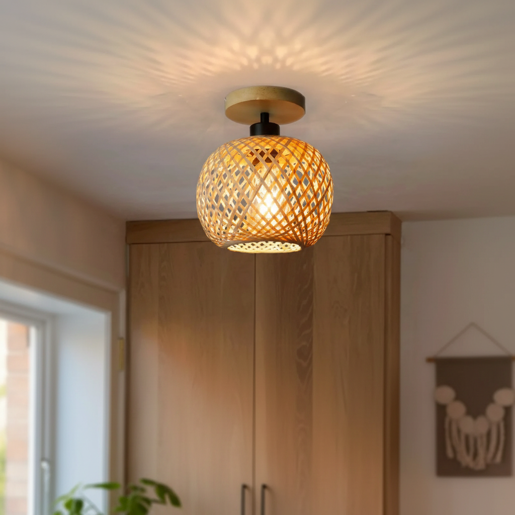 Plafonnier Led Retro Bambou tissé