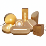 Socle Lumineux LED en Bois Support Cristal Art